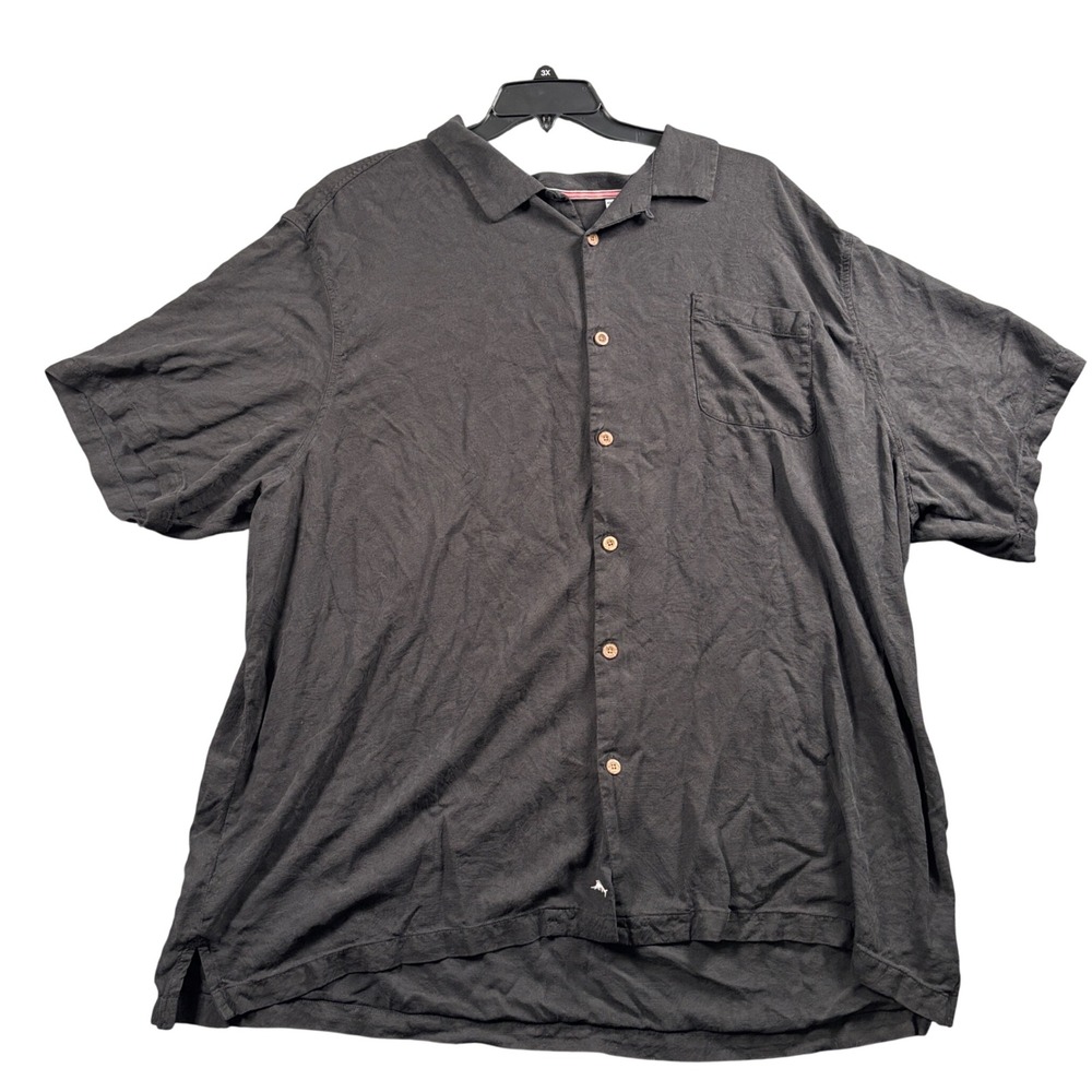 Tommy Bahama Jacquard Camp‎ Shirt Mens 3XB Black Resort Coastal Luxury